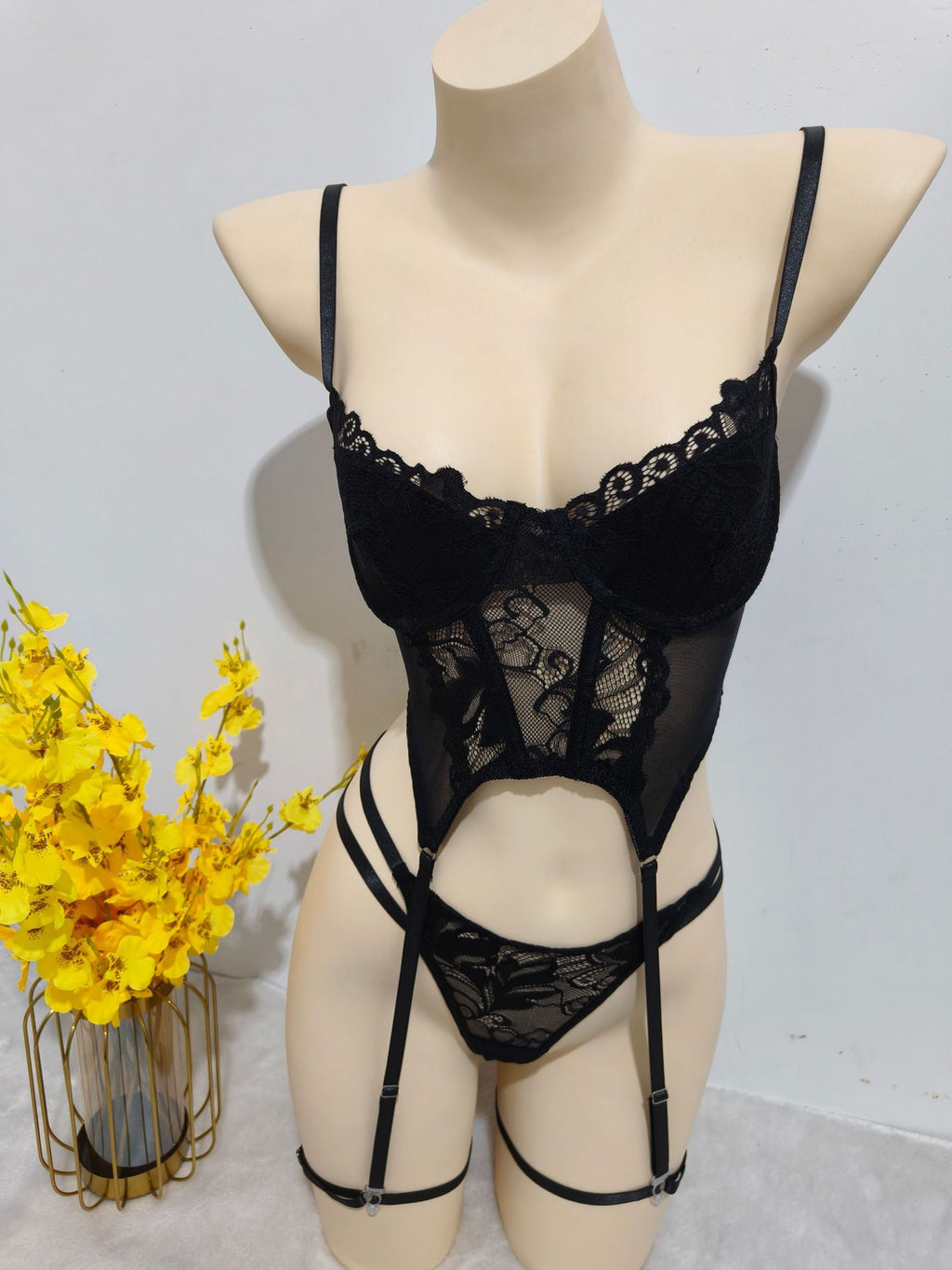 Steel Support Stocking Garter Belt One-Piece  Lingerie Pure Desire Lace Sexy Temptation Thong Set