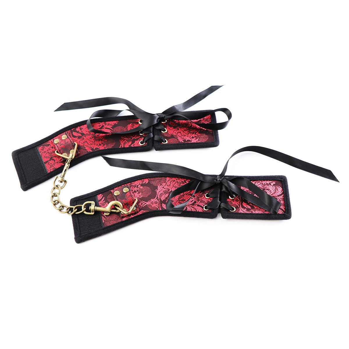 Red Ribbon Gold Handcuffs Velcro Hand Binding Female Sex Toy Leggings