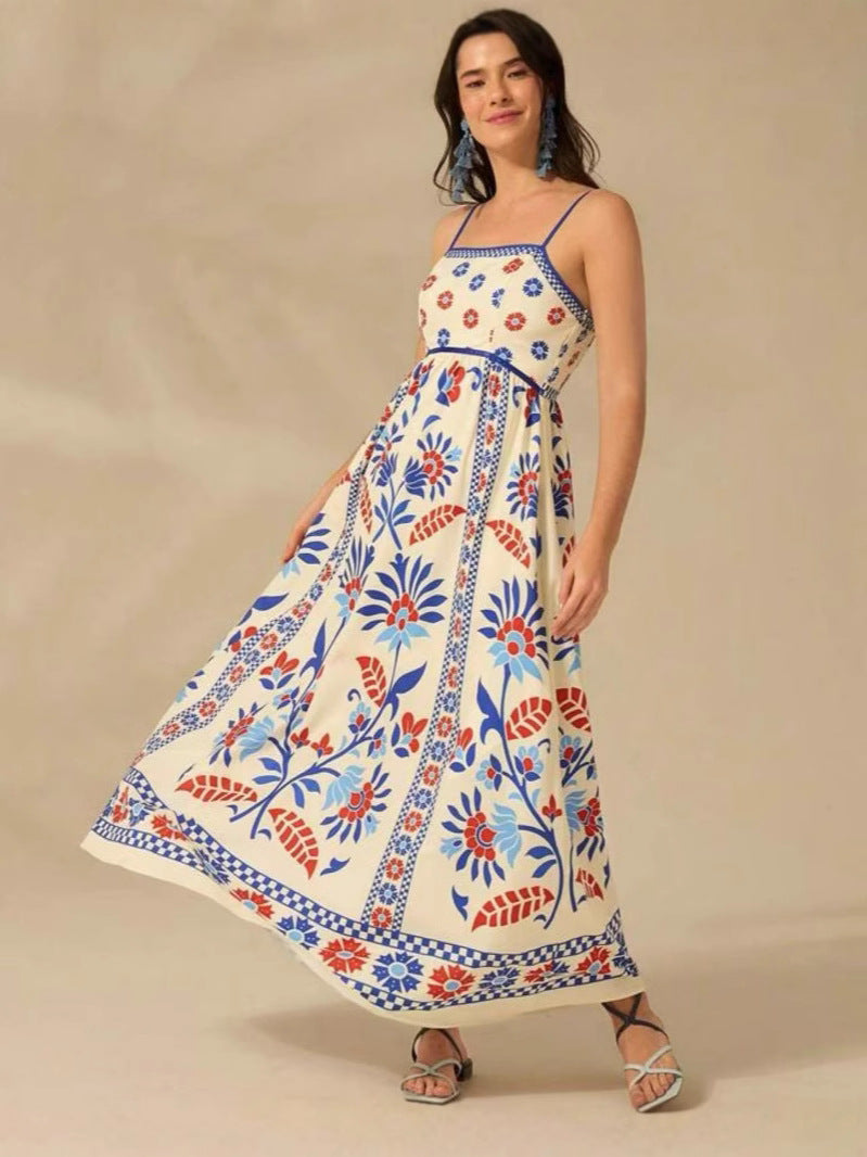 Floral Print Adjustable Strap Sling Dress