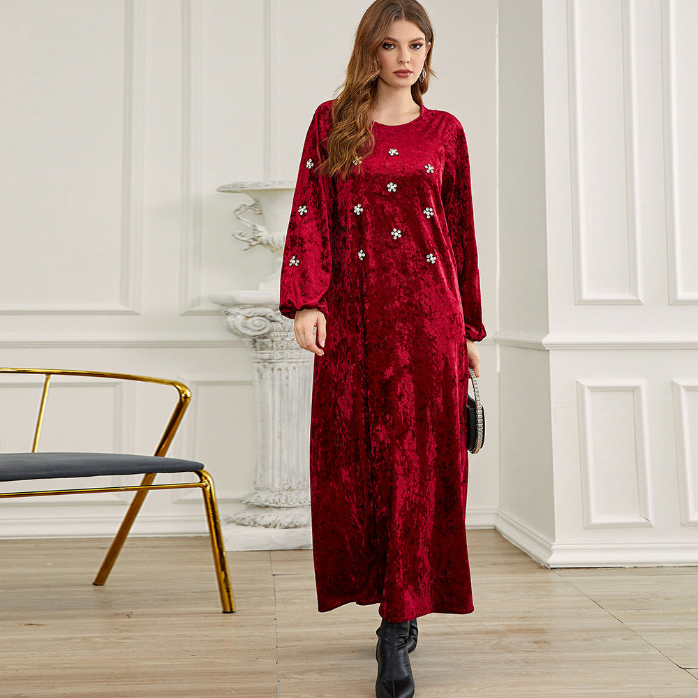 Dark red velvet long dress