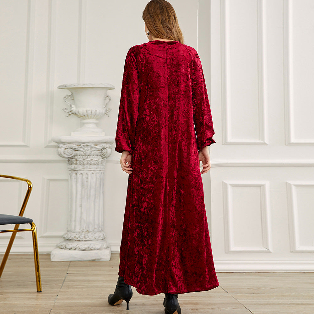 Dark red velvet long dress