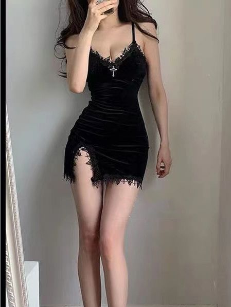 Korean Velvet Lace Bodycon Dress