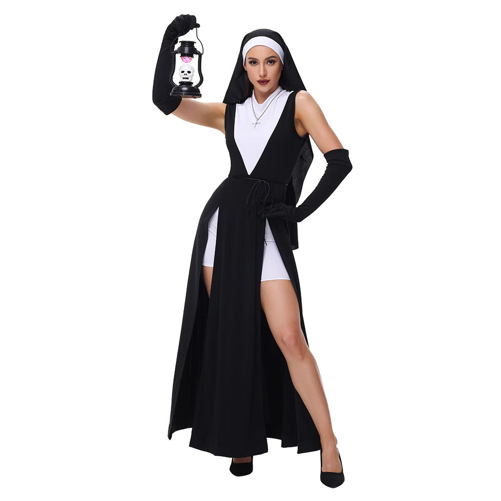 Halloween Adult Costume Role Play Easter Nun Convent Madonna Dress Sexy  Uniform