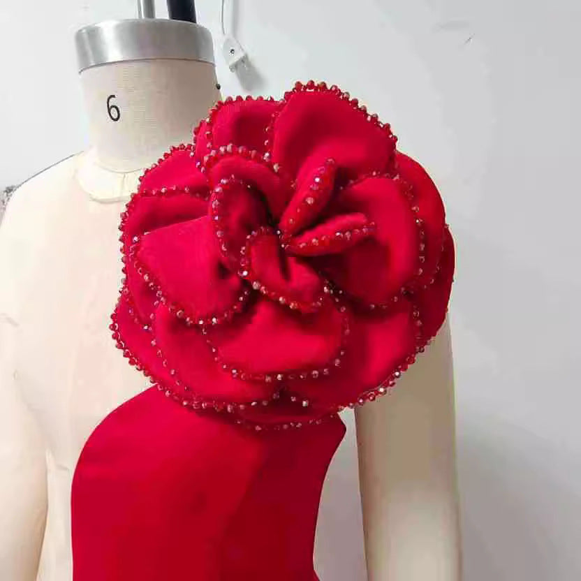 Strapless Deep V Floral Bodycon Dress