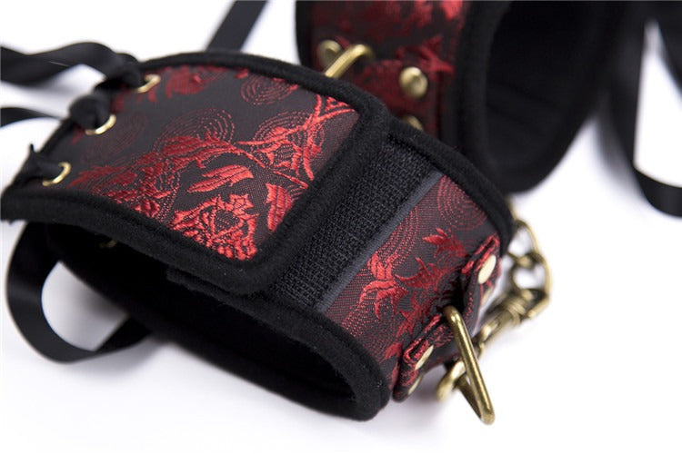 Red Ribbon Gold Handcuffs Velcro Hand Binding Female Sex Toy Leggings