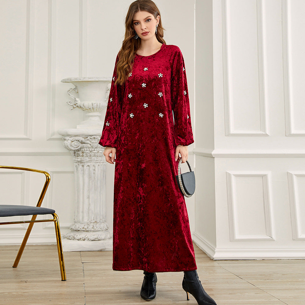 Dark red velvet long dress