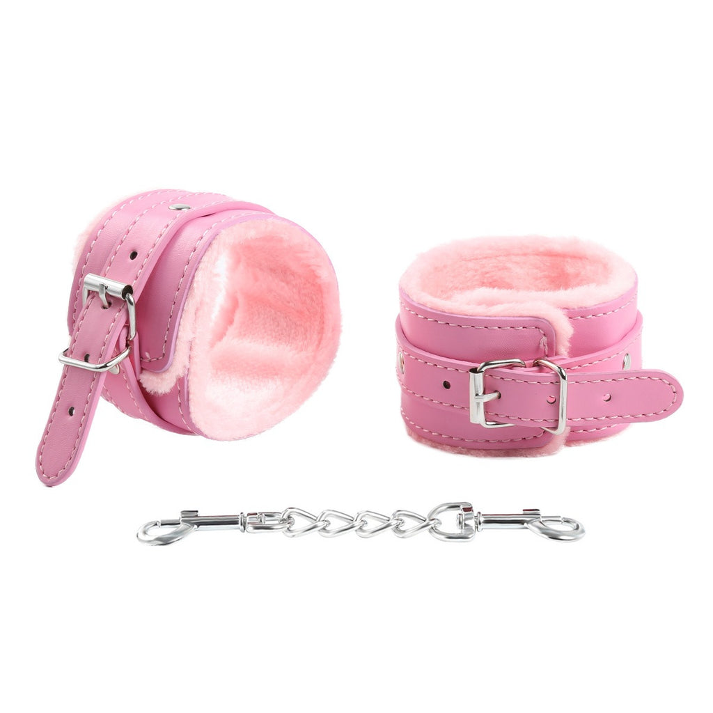 Funny Adult Articles Plush Black Handcuffs Red Pink Leather Adult Articles Tie Hands With Iron Chains