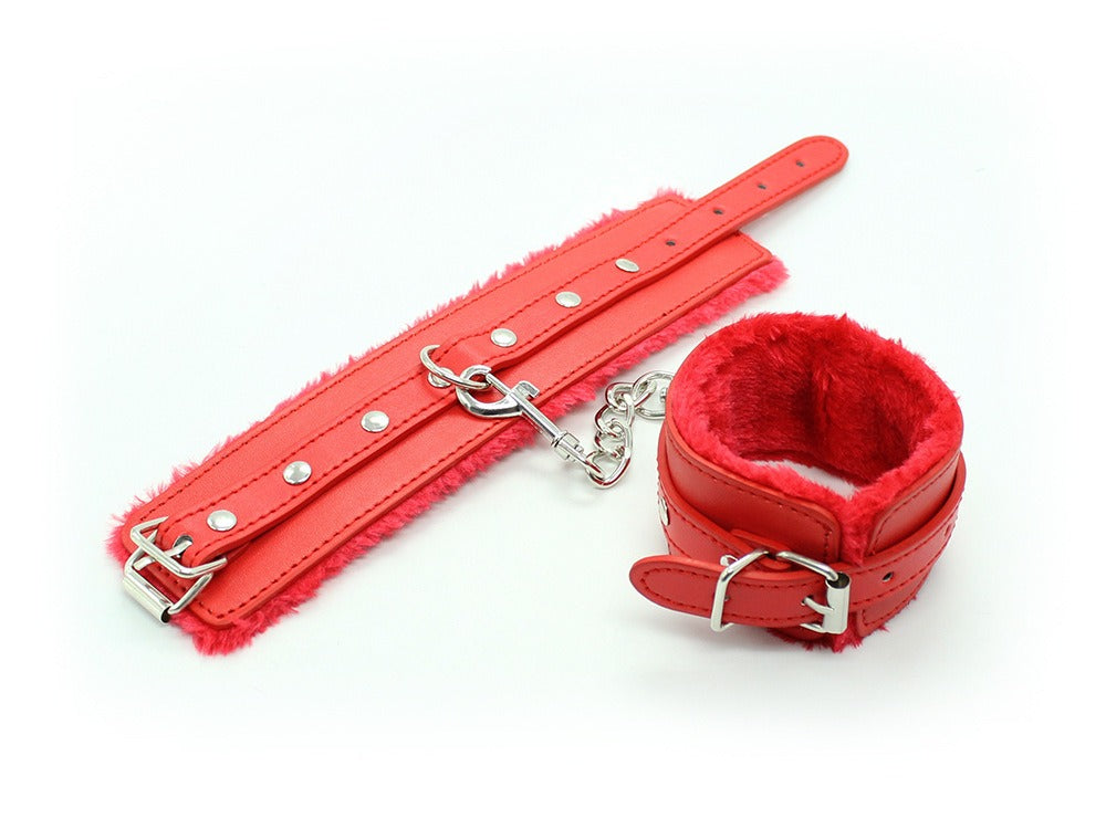 Funny Adult Articles Plush Black Handcuffs Red Pink Leather Adult Articles Tie Hands With Iron Chains