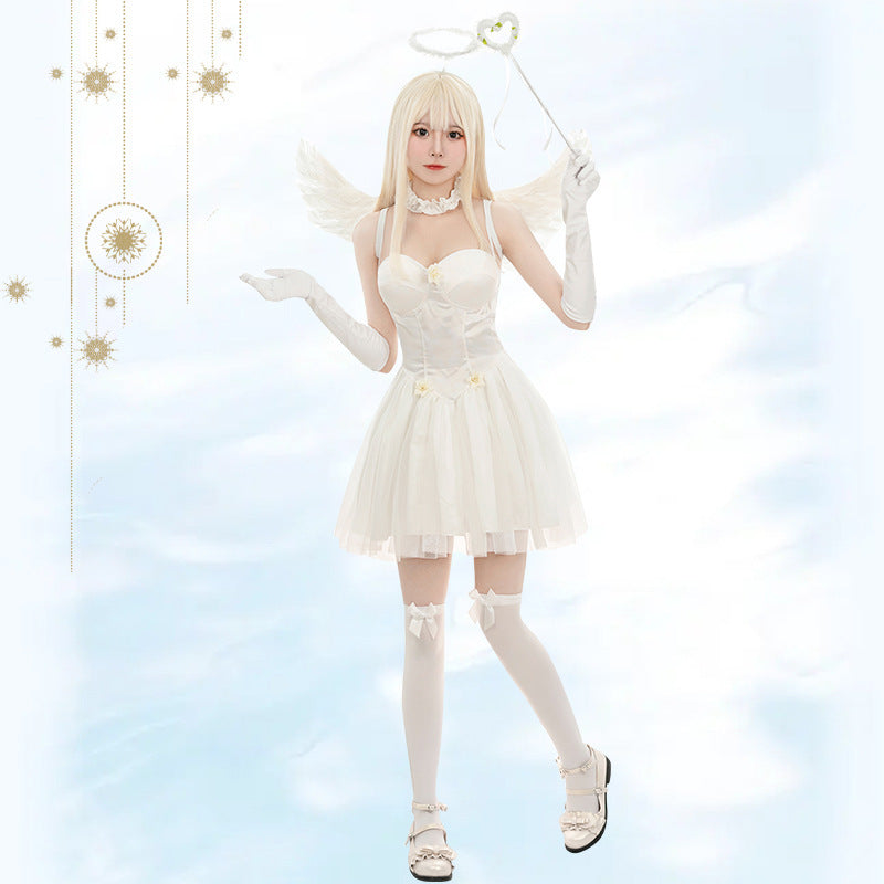 Sexy White Costume for Halloween Ghost Bride Party Angel Role Play Outfit