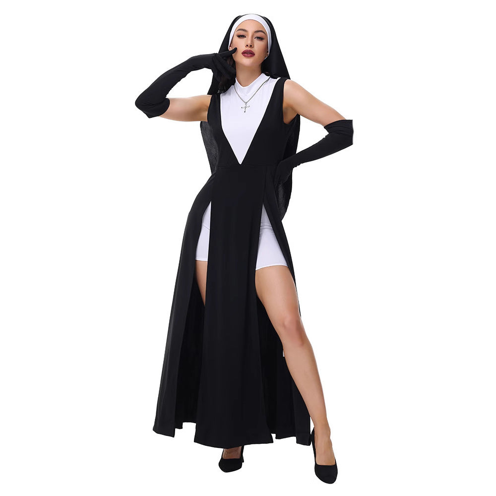Halloween Adult Costume Role Play Easter Nun Convent Madonna Dress Sexy  Uniform