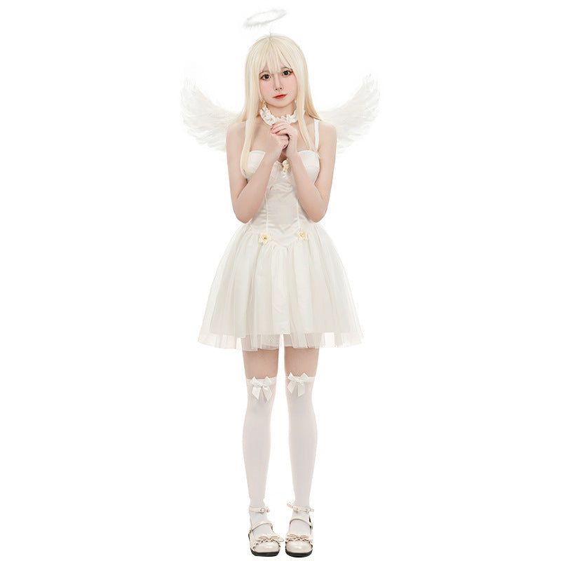 Sexy White Costume for Halloween Ghost Bride Party Angel Role Play Outfit
