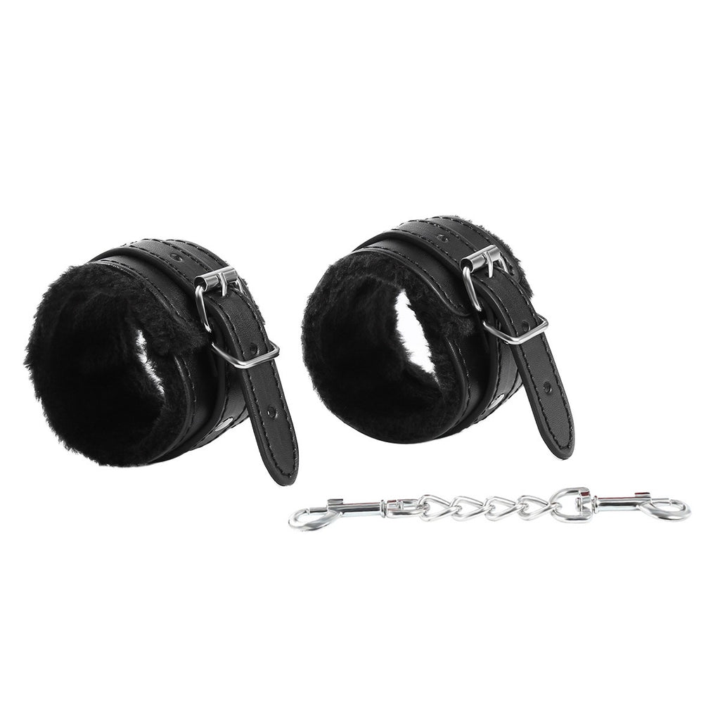 Funny Adult Articles Plush Black Handcuffs Red Pink Leather Adult Articles Tie Hands With Iron Chains