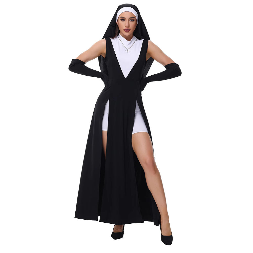 Halloween Adult Costume Role Play Easter Nun Convent Madonna Dress Sexy  Uniform
