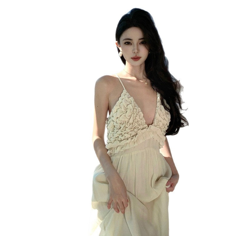 Eco V-neck Backless Cotton Linen Vacation Dress