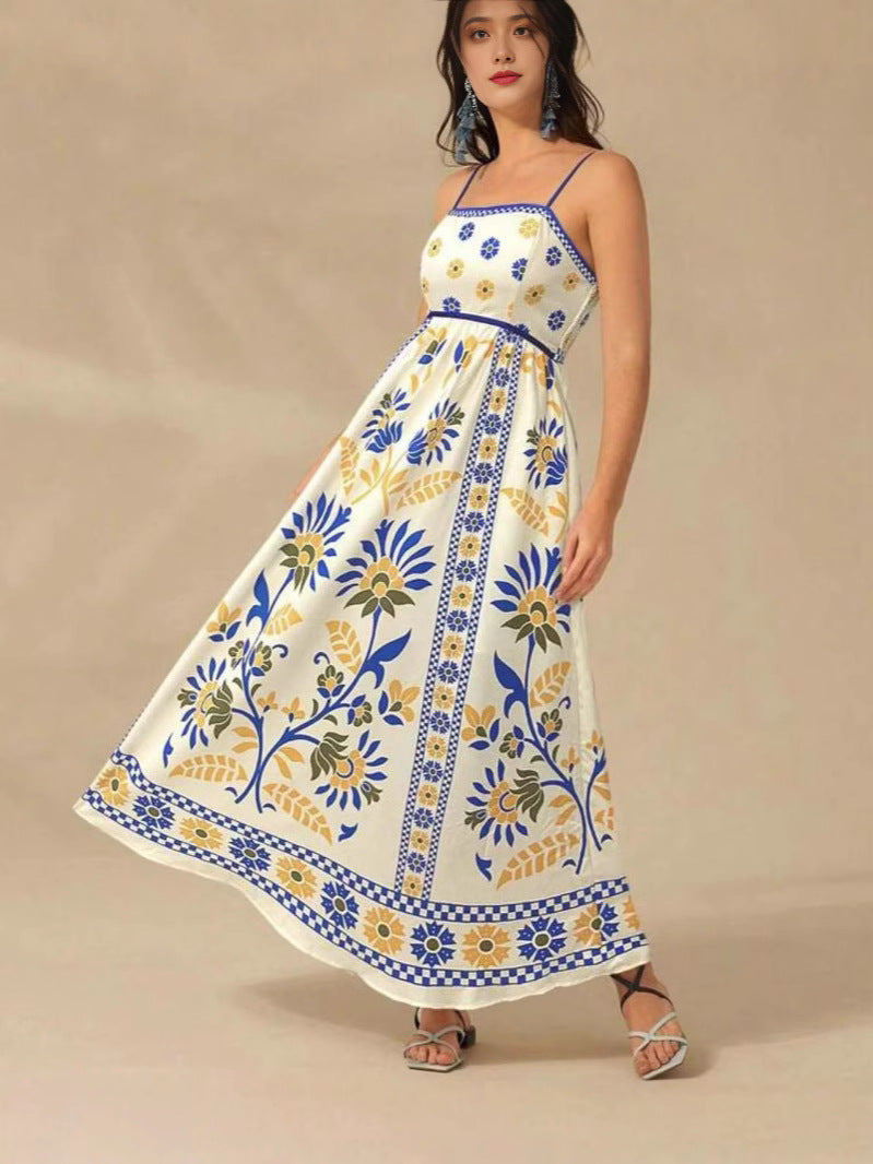 Floral Print Adjustable Strap Sling Dress