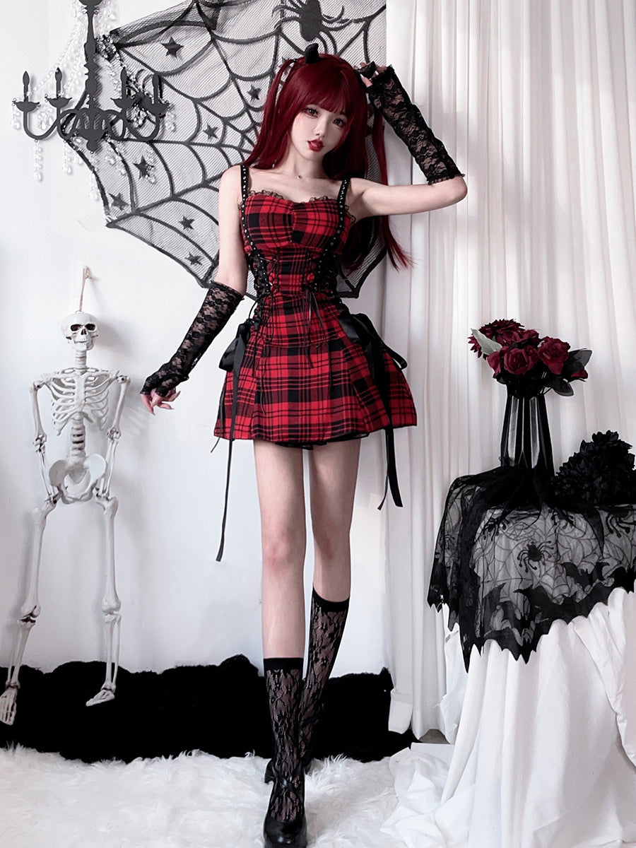 Gothic Lace Plaid Lolita Dress