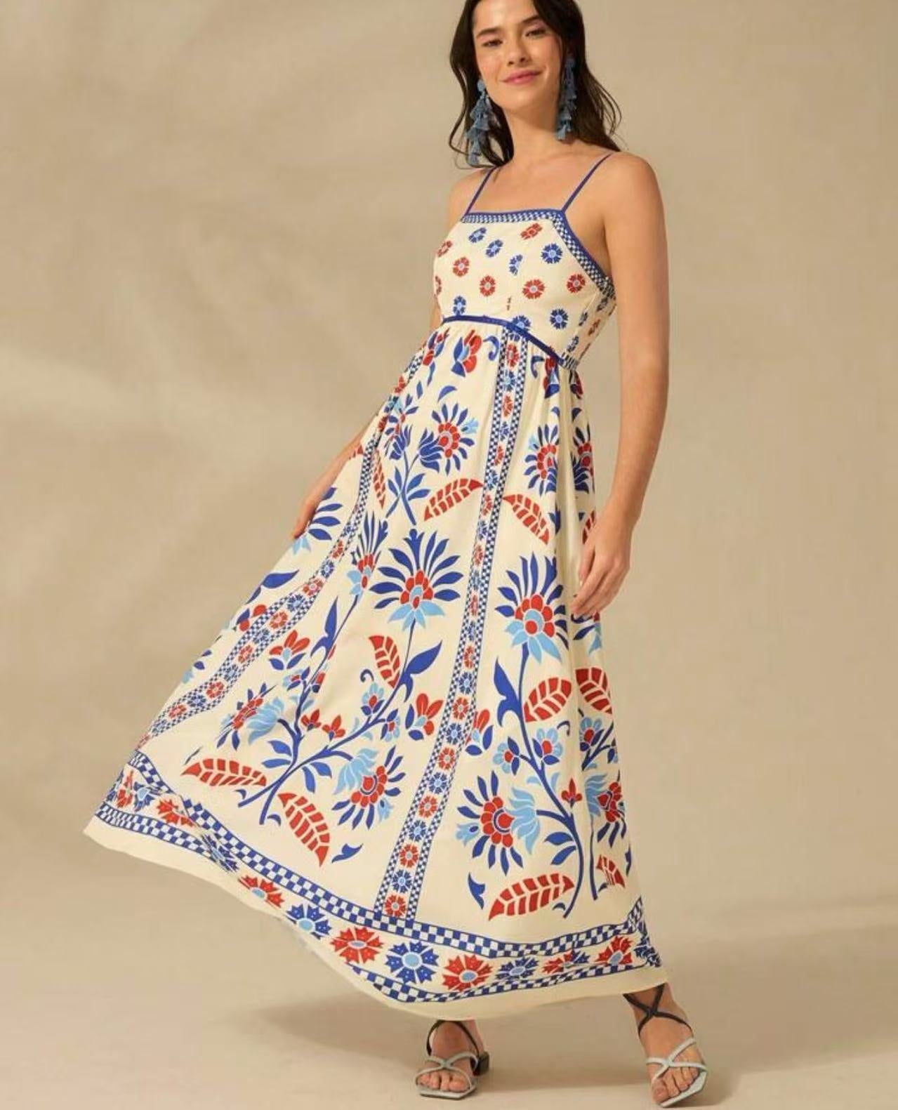 Floral Print Adjustable Strap Sling Dress