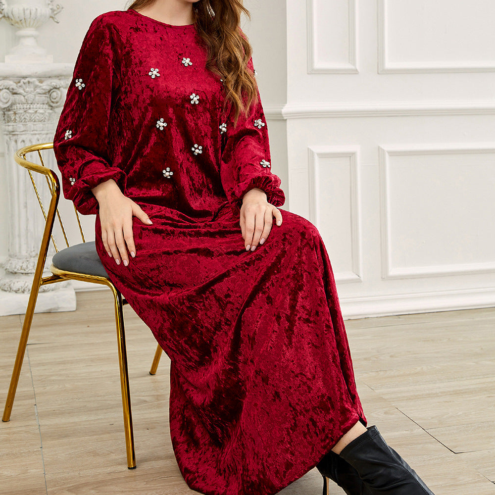 Dark red velvet long dress