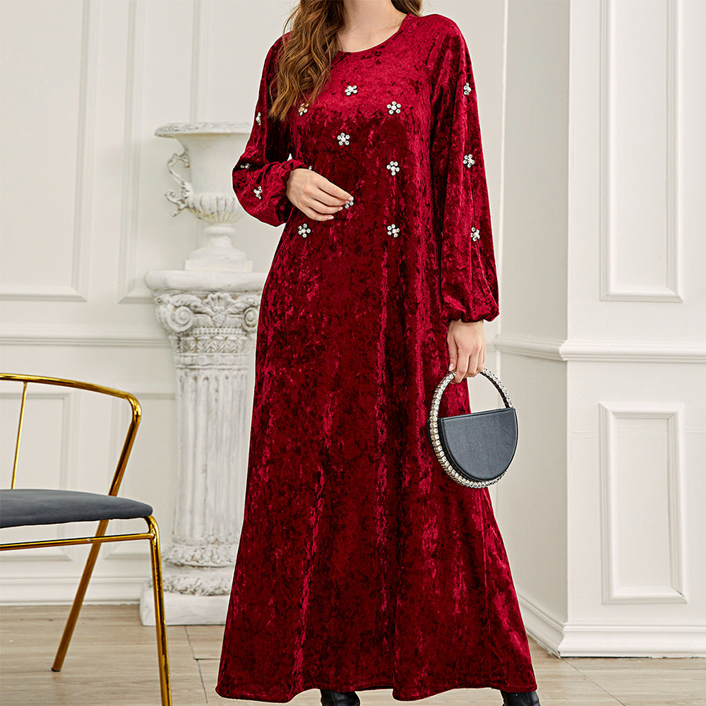 Dark red velvet long dress