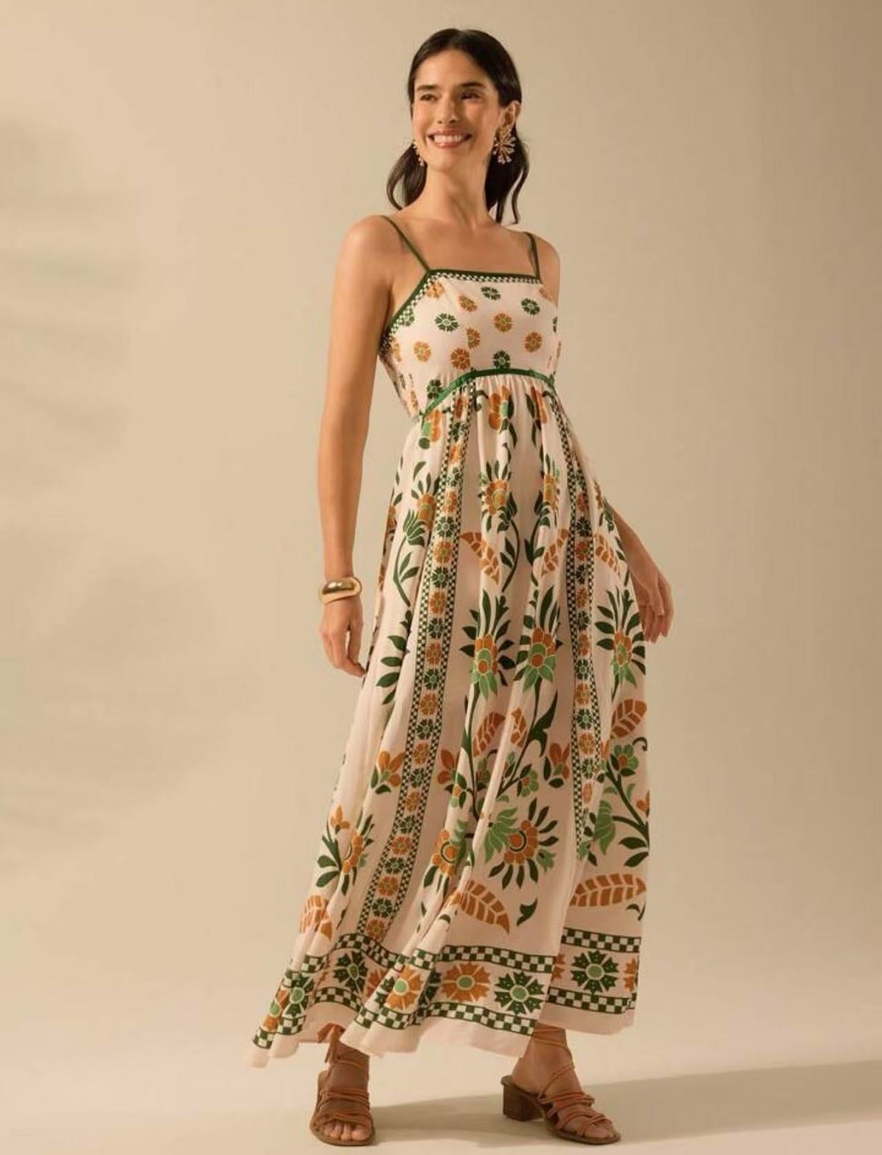 Floral Print Adjustable Strap Sling Dress