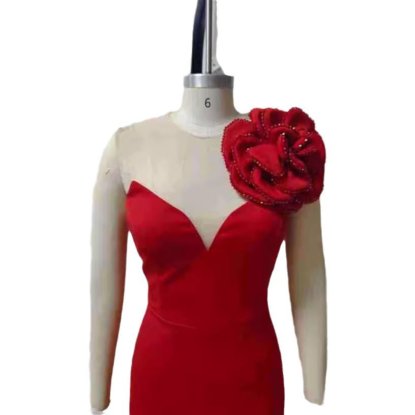 Strapless Deep V Floral Bodycon Dress